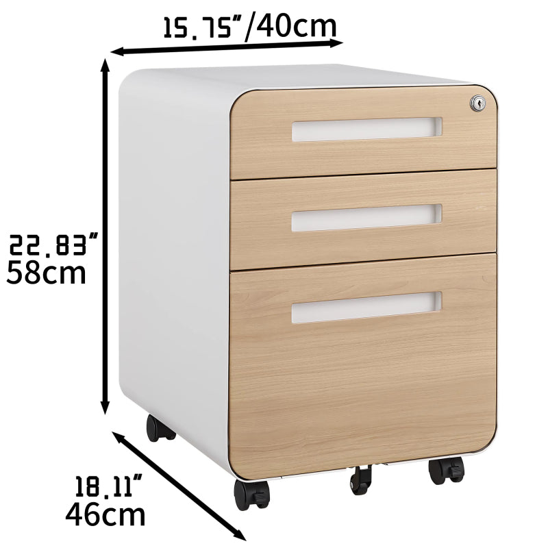 3 Drawer Mobile File Cabinet Under Desk Office,Simple Style Versatile Storage Cabinet for Legal/Letter/A4 Files, 5 Wheel Design Anti-Tilting Cold Rolled Steel Waterproof Moisture-Proof White