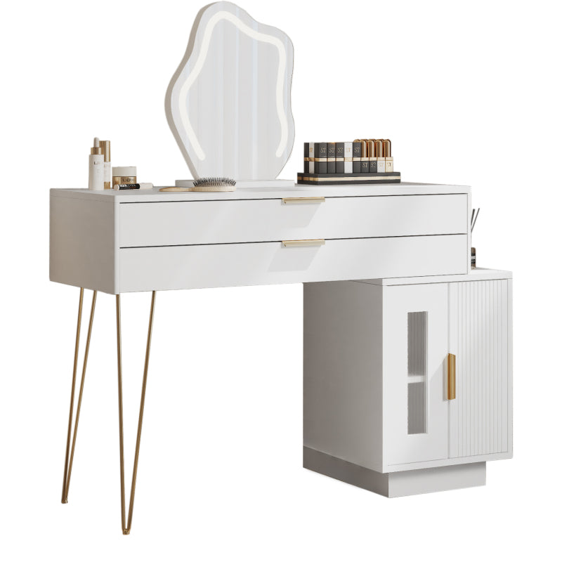 Schminktisch mit LED-beleuchtetem Spiegel, Weißes Schminktisch-Set mit ausziehbarem Design, moderner Kosmetiktisch für das Schlafzimmer  - Maße:B100/H78/T40 cm (ohne Hocker)
