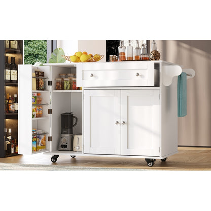 Küchenwagen, herausnehmbarer Speisewagen mit klappbarer Tischplatte, Schranktür mit Snack-Regal, verstellbare Trennwände, 1 Schublade, 4 Räder (2 feststellbar), weiß (105,5*40-60*83cm)