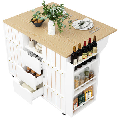 Küchenschrank, Servierwagen mit Holzmaserung, Küchenwagen mit rollen und arbeitsplatte, Küchenwagen mit Gewürzregal und Handtuchhalter, Kücheninsel mit Schiebetüren und Schubladen, weiß
