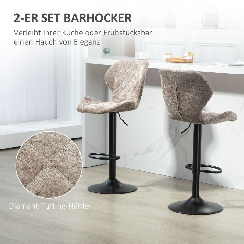 Barhocker 2er-Set, Gepolstert Barstuhl mit Lehne, 360° Drehbar Tresenhocker für Küche, Wohnzimmer, Braun