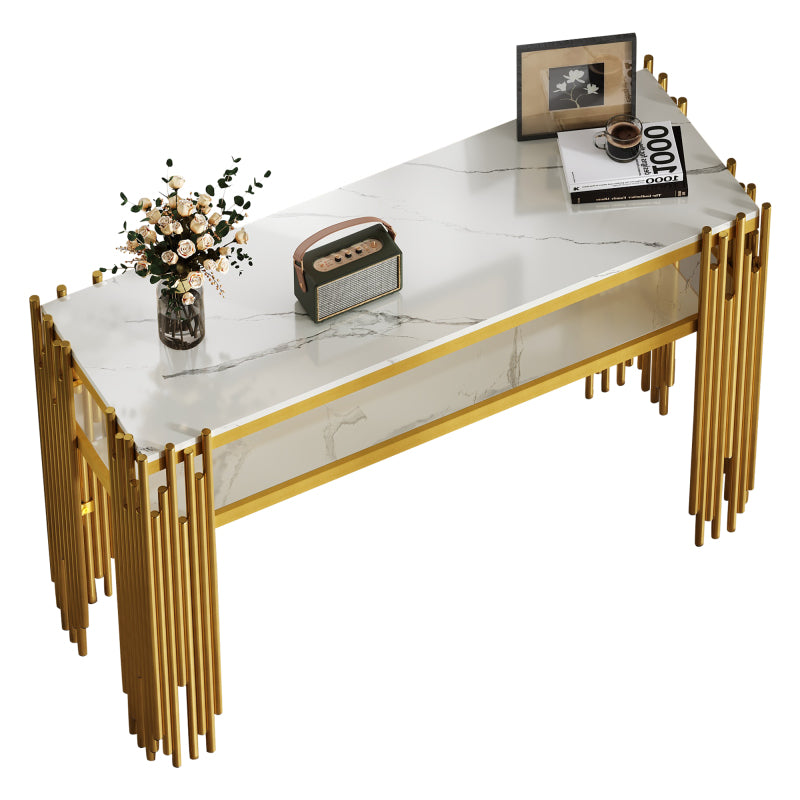 Mid-Century Modern Wohnzimmer Beistelltisch, Konsolentisch, weißer Korpus mit goldenen Beinen, doppellagiges MDF, belastbar bis 40 kg