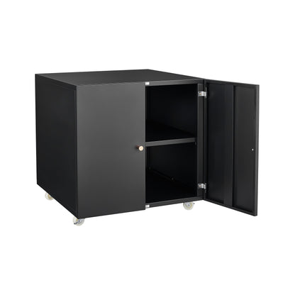 Metal Printer Stand with Storage Mobile Printer Tables for Small Spaces with Door Adjustable Shelf File Cabinet on Wheels for Home Office (Black)