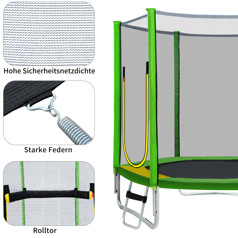 Kinder Trampolin Outdoor Ø 213 cm Gartentrampolin mit Rutsche, Leiter, Netz, Doppeltür und Gepolsterten Stangen,TÜV Zertifiziert,bis 100 kg