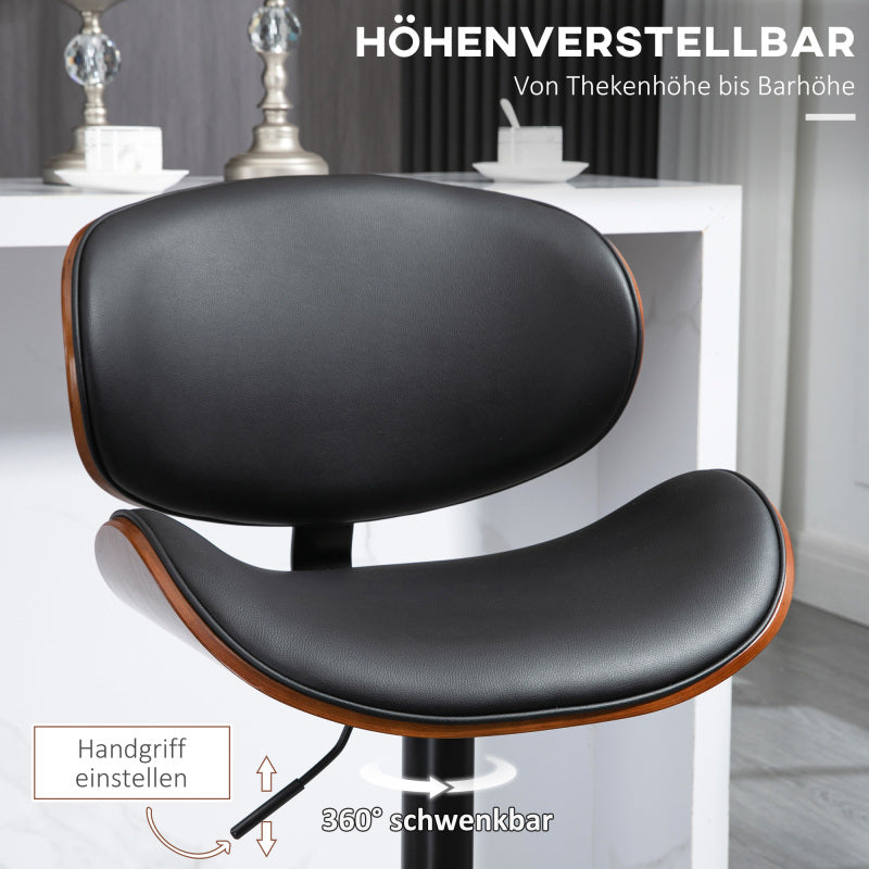 2er-Set Barhocker, Höhenverstellbarer Küchenhocker, Tresenstuhl aus Kunstleder, Drehstuhl mit Fußstützen, Schwarz