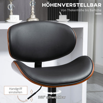 2er-Set Barhocker, Höhenverstellbarer Küchenhocker, Tresenstuhl aus Kunstleder, Drehstuhl mit Fußstützen, Schwarz