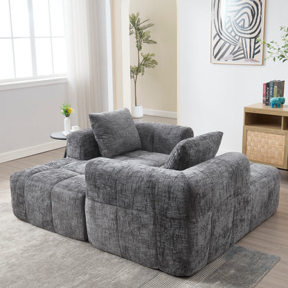 Modernes Sektionssofa, L-Sofa, 3-Sitzer-Sofa, keine Installation erforderlich, Chenille-Sofa mit Chaiselongue und Armlehnen, 3 Kissen, Seitentasche für Fernbedienung, Grau
