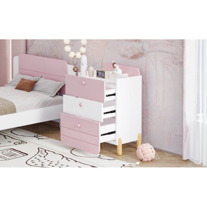 Nachttisch mit 3 Schubladen mit Einlegeböden, Geräuschloses Schubladendesign, Exquisite Holzfarbene Füße, Stauraum im Wohn- und Schlafzimmer, Einzigartige Form und Minimalistisches Design, Rosa