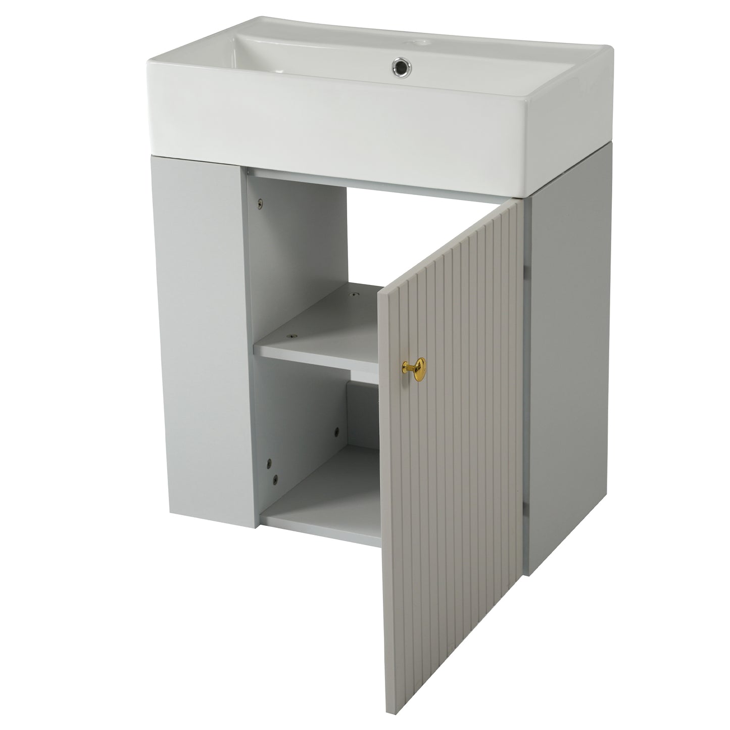 Waschbecken mit Waschtischunterschrank, Waschtischunterschrank , Waschtischunterschrank hängend hellgrau , Kleine Gästebad Möbel