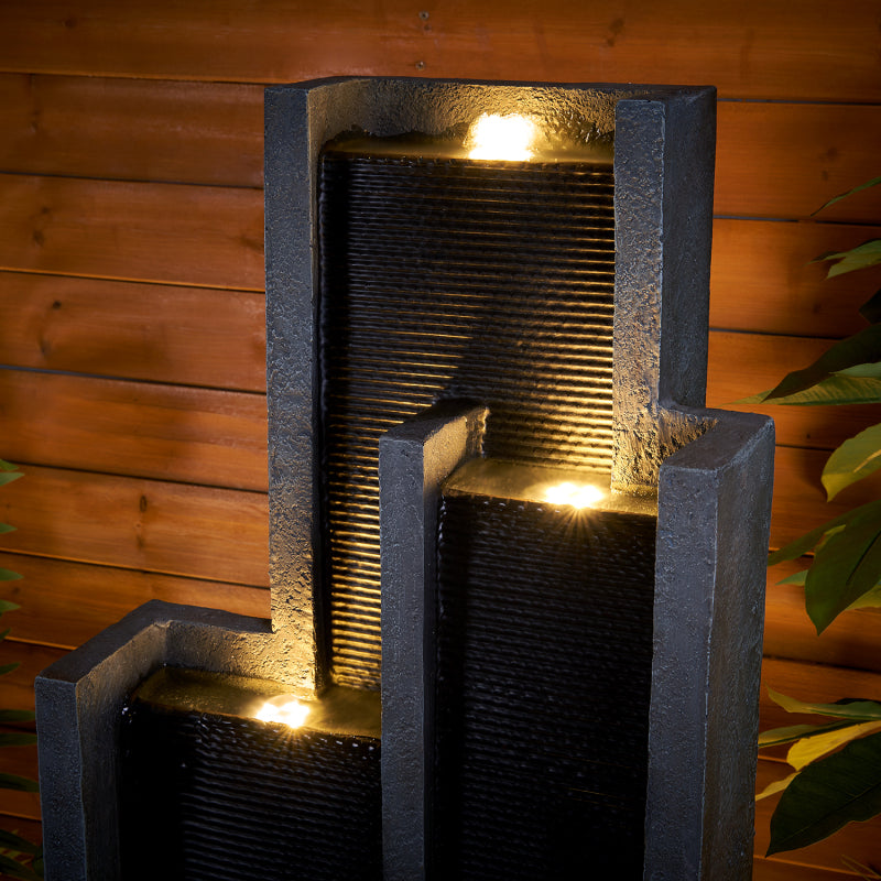50.7inche Tall Indoor/Outdoor Resin Modern Water Fountain with Soothing Water Sounds & Warm LED Light, Perfect for Garden, Patio, Home & Office