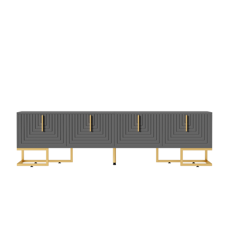 TV-Schrank,lowboard mit strukturierter Tür, TV-Möbel, goldenen Griffen und goldenen Füßen.