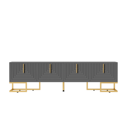 TV-Schrank,lowboard mit strukturierter Tür, TV-Möbel, goldenen Griffen und goldenen Füßen.