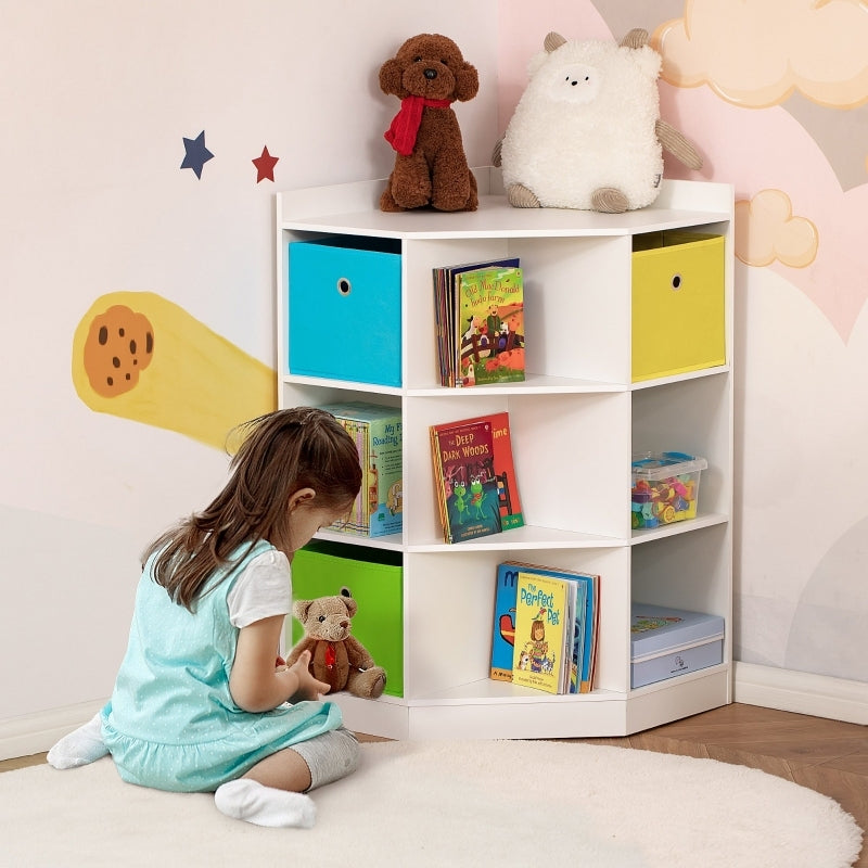 Kinderregal Eckregal mit 3 Aufbewahrungsboxen Kinderzimmer Spielzeug Ablage für 3-12 Jahre Kinder Weiß