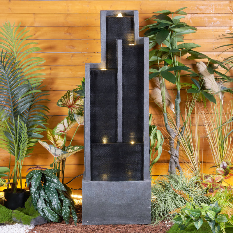50.7inche Tall Indoor/Outdoor Resin Modern Water Fountain with Soothing Water Sounds & Warm LED Light, Perfect for Garden, Patio, Home & Office