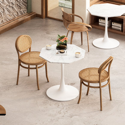 31.50"Modern Octagonal Coffee Table with Printed White Marble Table Top,Metal Base, for Dining Room, Kitchen, Living Room
