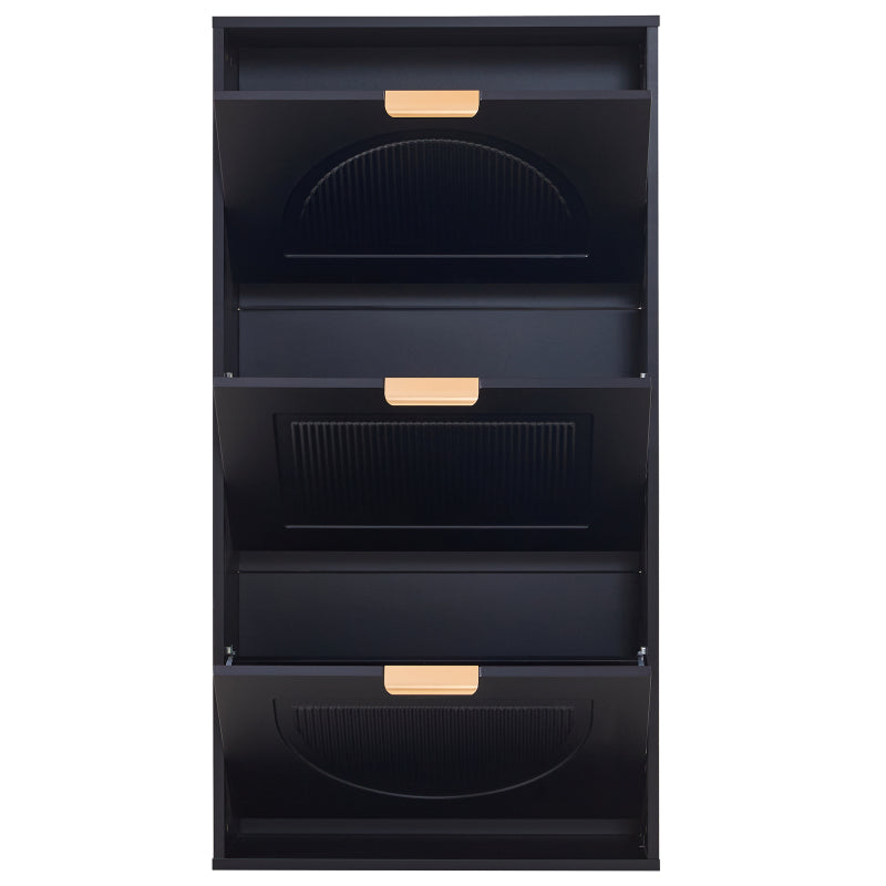 Schuhkipper Schmal mit 3 Klappen, Schuhschrank, Schuhschrank  Schuhkommode für Flur Wohnzimmer ,Schwarz