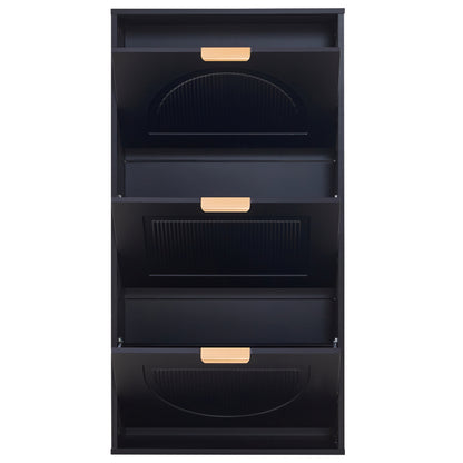 Schuhkipper Schmal mit 3 Klappen, Schuhschrank, Schuhschrank  Schuhkommode für Flur Wohnzimmer ,Schwarz