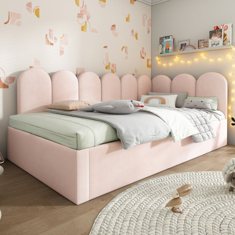 Polsterbett Daybett 90x200cm,Tagesbett Schlafsofa mit Ausziehbett 90x190cm, Kinderbett mit Lattenrost, Samt, Rosa, ohne Matratze