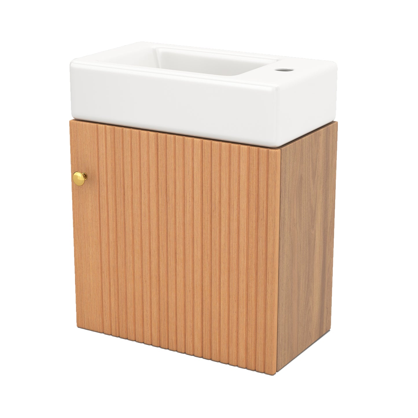 Badezimmermöbel Waschbecken mit Waschtischunterschrank 46 cm , Waschtischunterschrank hängend , Kleine Gästebad Möbel, Natural Wood