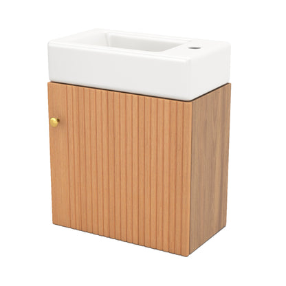Badezimmermöbel Waschbecken mit Waschtischunterschrank 46 cm , Waschtischunterschrank hängend , Kleine Gästebad Möbel, Natural Wood