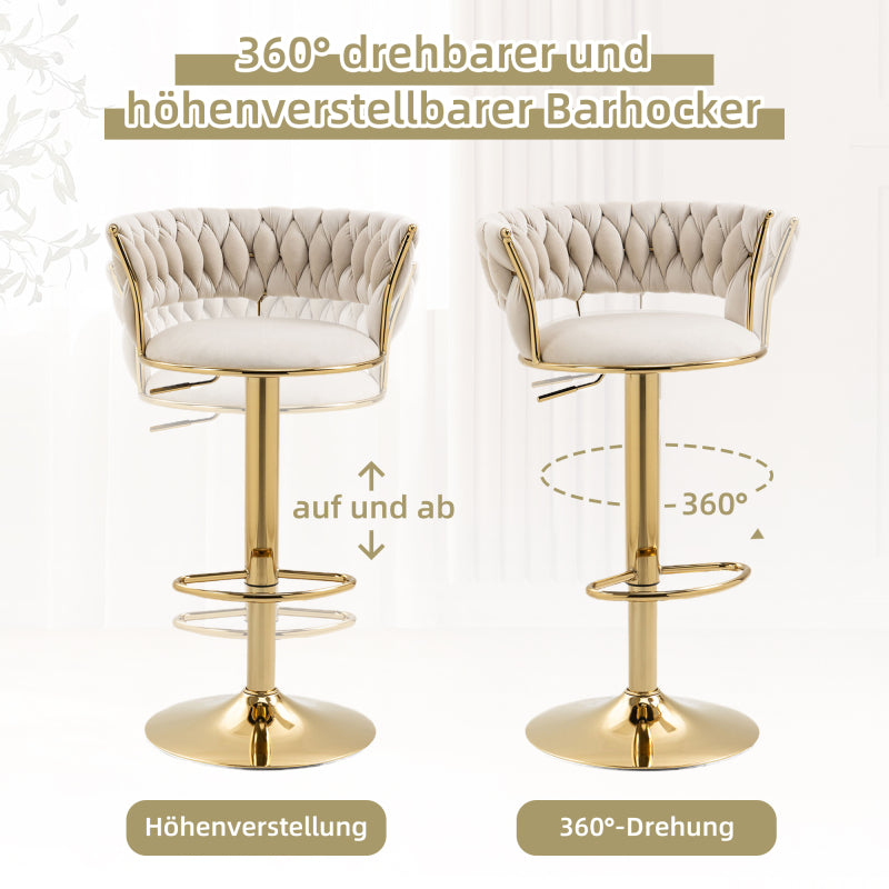 old sku:W1880109463,Samt 360° drehbarer Barhocker 2-teiliges Set, Handgefertigte Rückenlehne Ein-Knopf verstellbarer Höhe Barhocker, Sehr weicher gepolsterter Küche Esszimmerstuhl, Kücheninsel