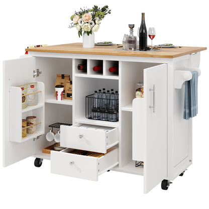 Kücheninsel Buffetschrank 120x73x92cm Küchenwagen mit klappbarer Arbeitsplatte Gewürzregal Weinregal und verstellbaren Ablagen Weiß