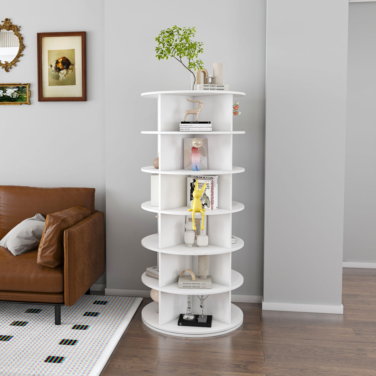 Drehbares Schuhregal 6 Etagen, 360°, Platzsparend, 24 Paar, Weiß, 138,5 cm