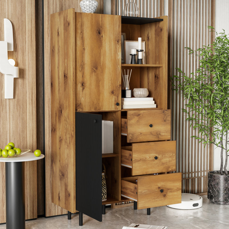 Sideboard - 160 cm hoch, modernes Sideboard mit zwei Türen, drei Schubladen und offenen Regalen