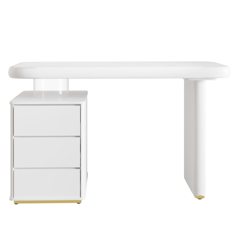 Moderner Schreibtisch 117×50×74 cm– weißer Voll-Lackierung,Wolkenform, 3 Schubladen, verdickte Tischplatte und Beine, abgerundete Kurven