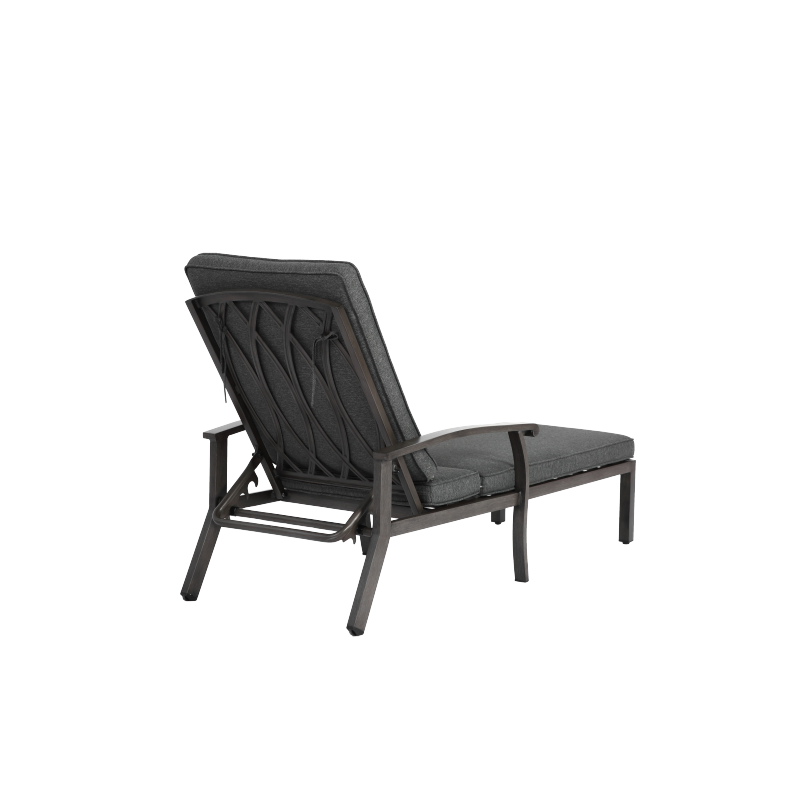 Lounge Patio Chair with Cotton Cushion, Adjustable Reclining Rust-Resistant Aluminum  Poolside Chaise Lounge Furniture, Waterproof Grey Cushion (1pc)