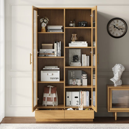 Glasvitrine (Büroschrank/Bücherregal/Aktenschrank/Aufbewahrungsregal) , 80*40*160 cm, Holzfarbe