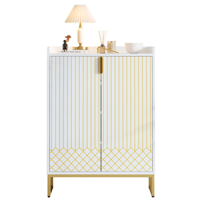 Moderner weißer Schuhschrank mit goldenen Metallbeinen, Aufbewahrungsschrank mit goldfarbenen Schranktüren, 75*37*105CM.