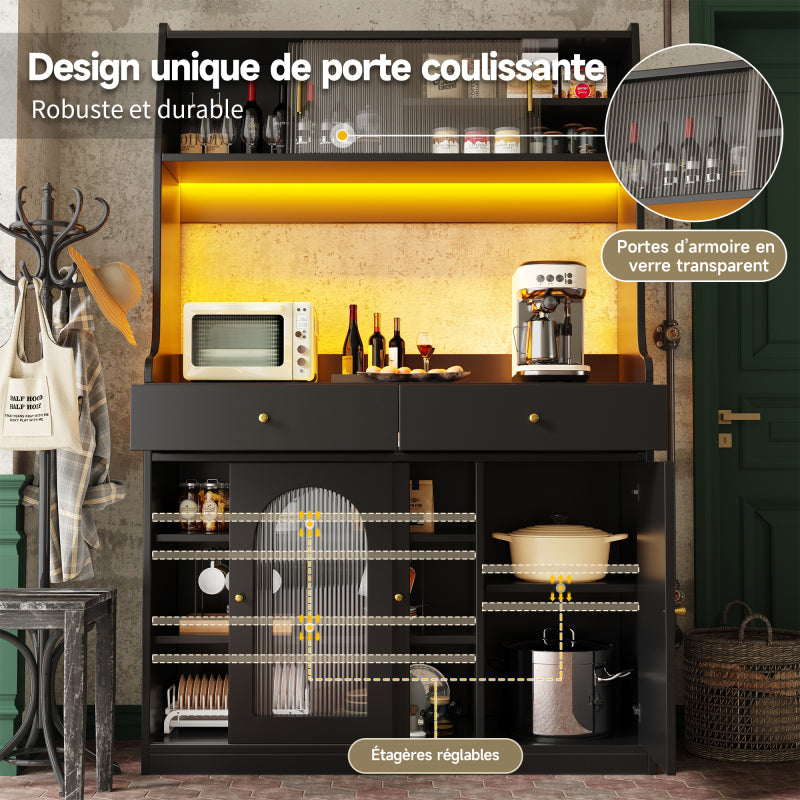 Küchenschrank, Esszimmerschrank mit 2 Schubladen, Sideboard mit LED-Beleuchtung, schwarz