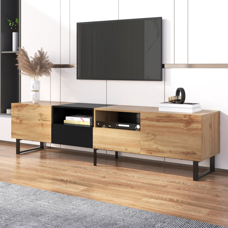 Moderner TV-Ständer mit schwarzem und holzfarbenem Design – geräumiger Stauraum, robuste Konstruktion