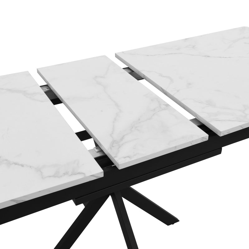Erweiterbarer Esstisch,  L150/180 x B70 x H76 cm, Kreuzbein-Design, Marmorstruktur, Schwarz und Weiß