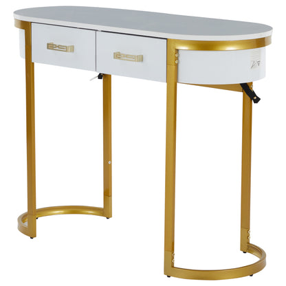 100 x 40 x 76 cm, Moderner und schlichter weißer Hochglanz-Sofa-Beistelltisch, Wohnzimmer-Konsolentisch,  Schreibtisch mit 2 Schubladen, geeignet für Wohnzimmer, Schlafzimmer, Büro, Flur