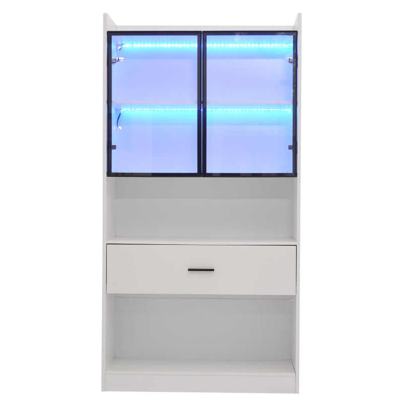 Curio Vitrine mit Licht, 16 Farben Licht, Sammlerstücke Schrank Display Regal, Bücherregal Vitrine für Wohnzimmer, weiß