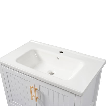 Badmöbel Einzel Waschtisch mit Unterschrank 80cm mit Keramik-Waschbecken,weiß