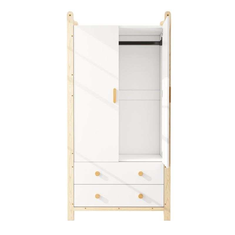 2-türiger Kleiderschrank, Kleiderschrank mit Kleiderstange, für Schlafzimmer, Wohnzimmer, Flurgarderobe geeignet,  weißer Körper + Kieferrahmen