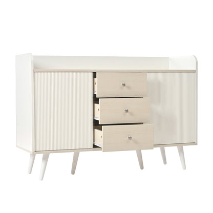 Sideboard mit drei Schubladen, exquisite Maserung. Sideboard für Schlafzimmer und Wohnzimmer, Moderne Holzfarbe-Sideboard mit Stauraumregalen. L117,5 cm