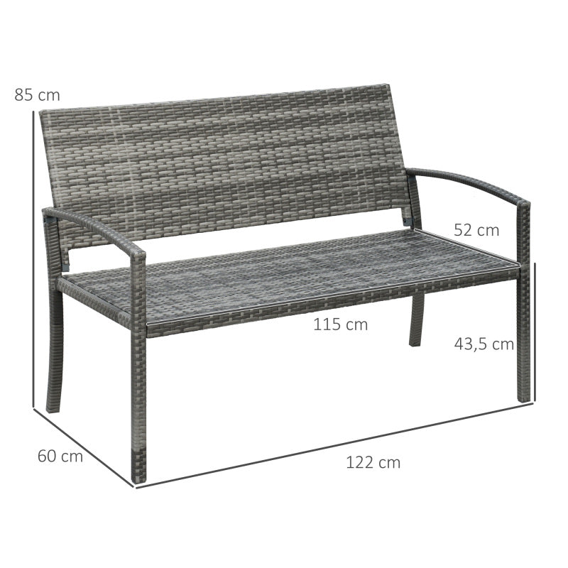 Gartenbank Rattan Optik Parkbank mit Stahlrahmen für 2 Personen Balkonbank bis 320 kg belastbar Grau Gartenmöbel