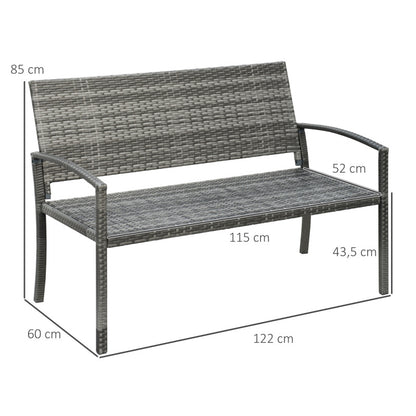 Gartenbank Rattan Optik Parkbank mit Stahlrahmen für 2 Personen Balkonbank bis 320 kg belastbar Grau Gartenmöbel