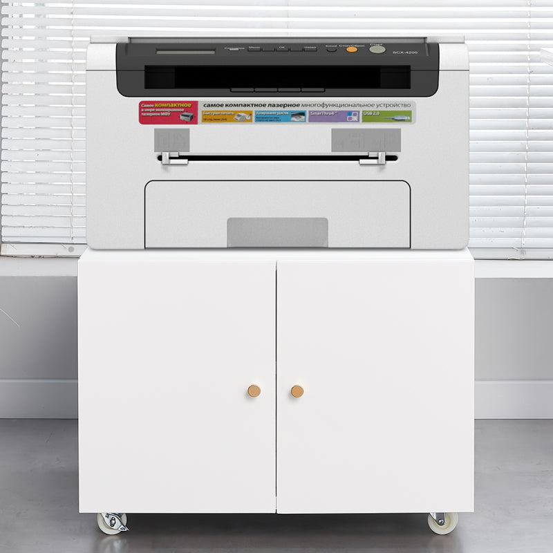 Metal Printer Stand with Storage Mobile Printer Tables for Small Spaces with Door Adjustable Shelf File Cabinet on Wheels for Home Office (White)
