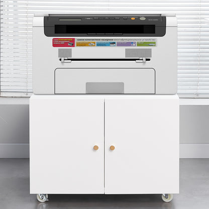 Metal Printer Stand with Storage Mobile Printer Tables for Small Spaces with Door Adjustable Shelf File Cabinet on Wheels for Home Office (White)