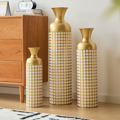 Bodenvase 3er Set Gold, Metallvase Punkte, Vintage Dekovase 83 cm, Übertöpfe groß, Standvase Gold