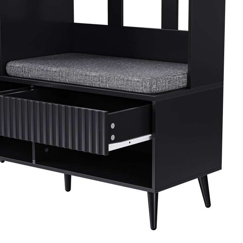 Garderoben-set, Wandgarderobe, Flurgarderobe Set mit Schuhbank, Schwarz,100 Lx35Bx180H cm