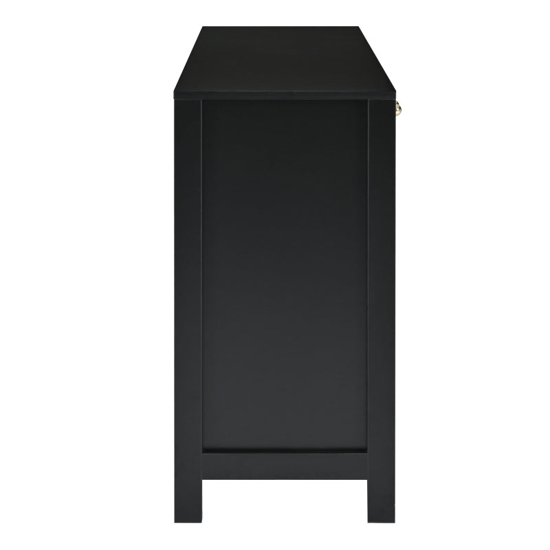 Modernes Sideboard im minimalistischen Stil 4-Rattantür, Metallgriff einfaches Buffetschrank für Esszimmer, Wohnzimmer, Küche (Schwarz)