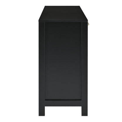 Modernes Sideboard im minimalistischen Stil 4-Rattantür, Metallgriff einfaches Buffetschrank für Esszimmer, Wohnzimmer, Küche (Schwarz)