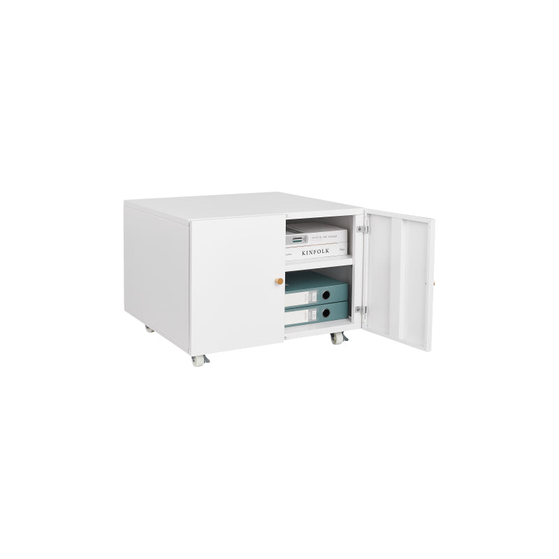 Metal Printer Stand with Storage Mobile Printer Tables for Small Spaces with Door Adjustable Shelf File Cabinet on Wheels for Home Office (White)