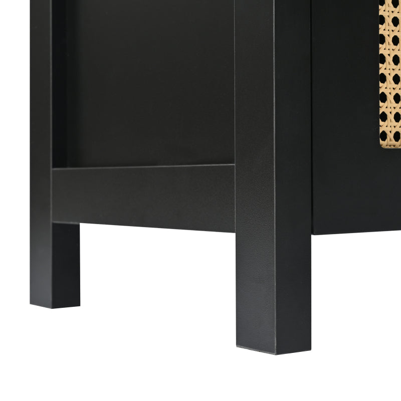 Modernes Sideboard im minimalistischen Stil 4-Rattantür, Metallgriff einfaches Buffetschrank für Esszimmer, Wohnzimmer, Küche (Schwarz)